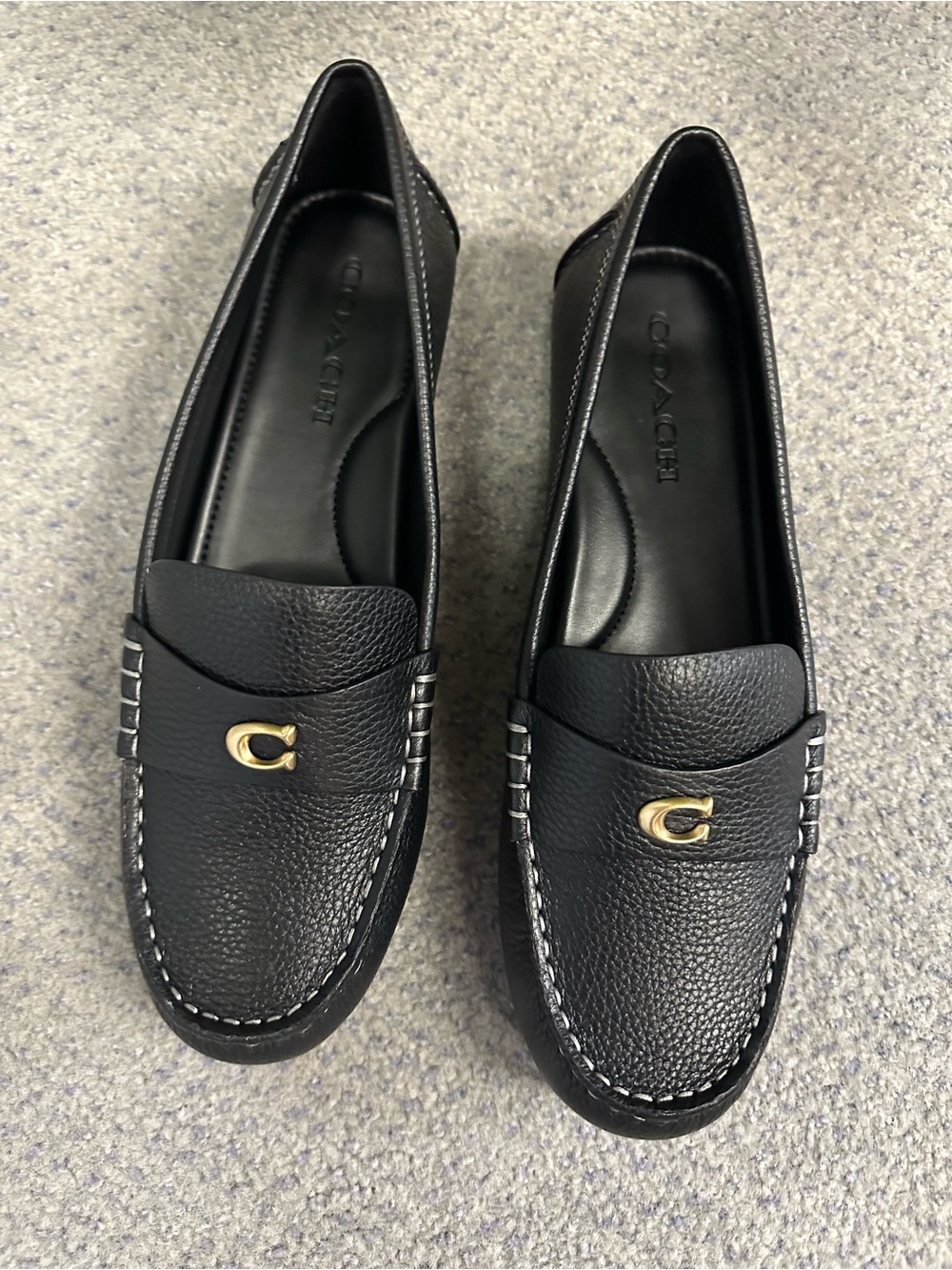 Coach Women's Black Leather Loafer with Gold Accent